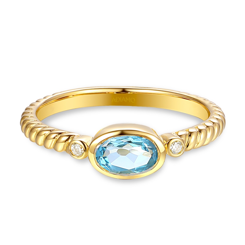 Pierścionek z niebieskim topazem i diamentami (R85576 Y BT): 9 - zdjęcie: 3