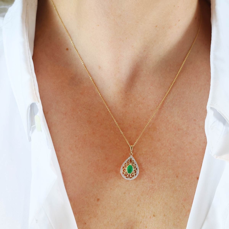 Zawieszka ze szmaragdem i diamentami (P86862 Y EM) - zdjęcie: 2