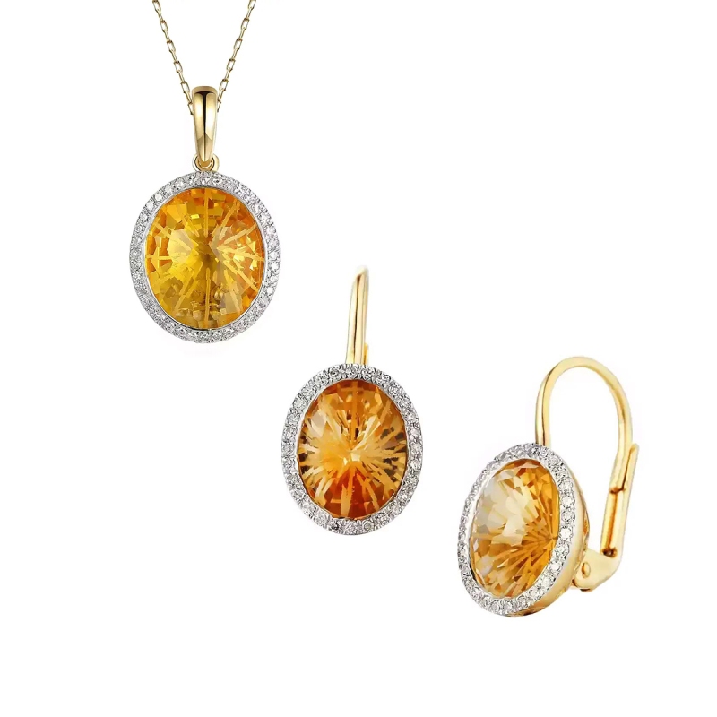 Komplet biżuterii z cytrynami i diamentami - zdjęcie: 1