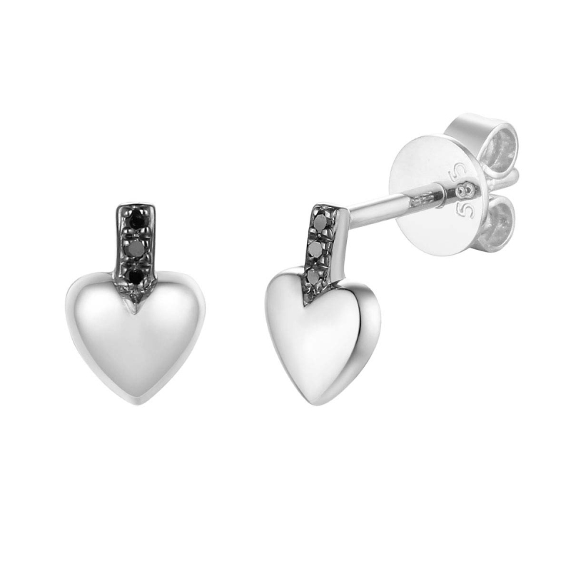 Kolczyki serduszka z czarnymi diamentami (E68027 W S BD) - zdjęcie: 1