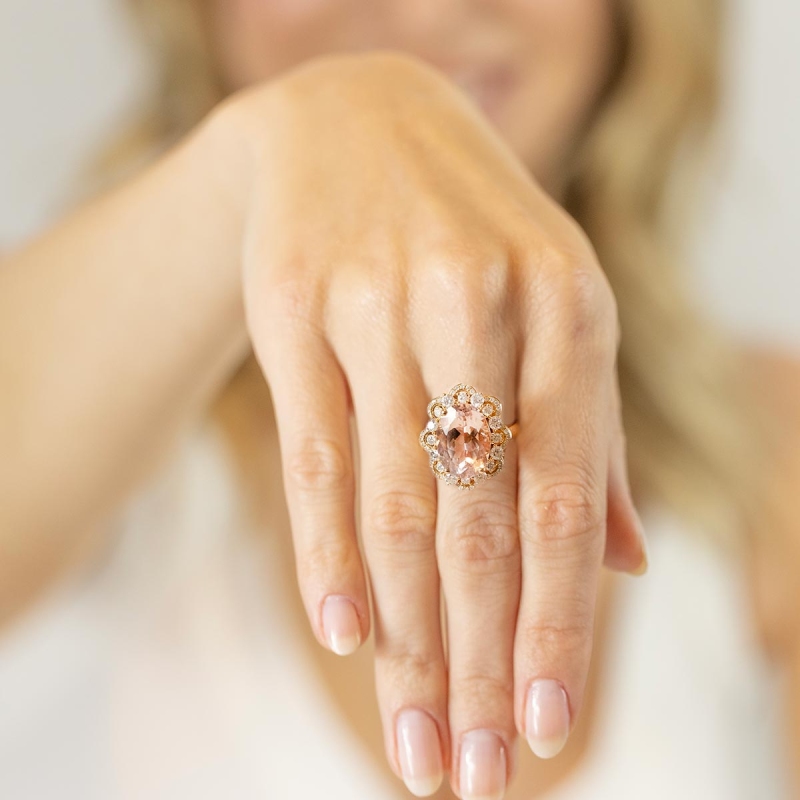 Pierścionek z morganitem i diamentami (R55524 R MR D): 10 - zdjęcie: 3