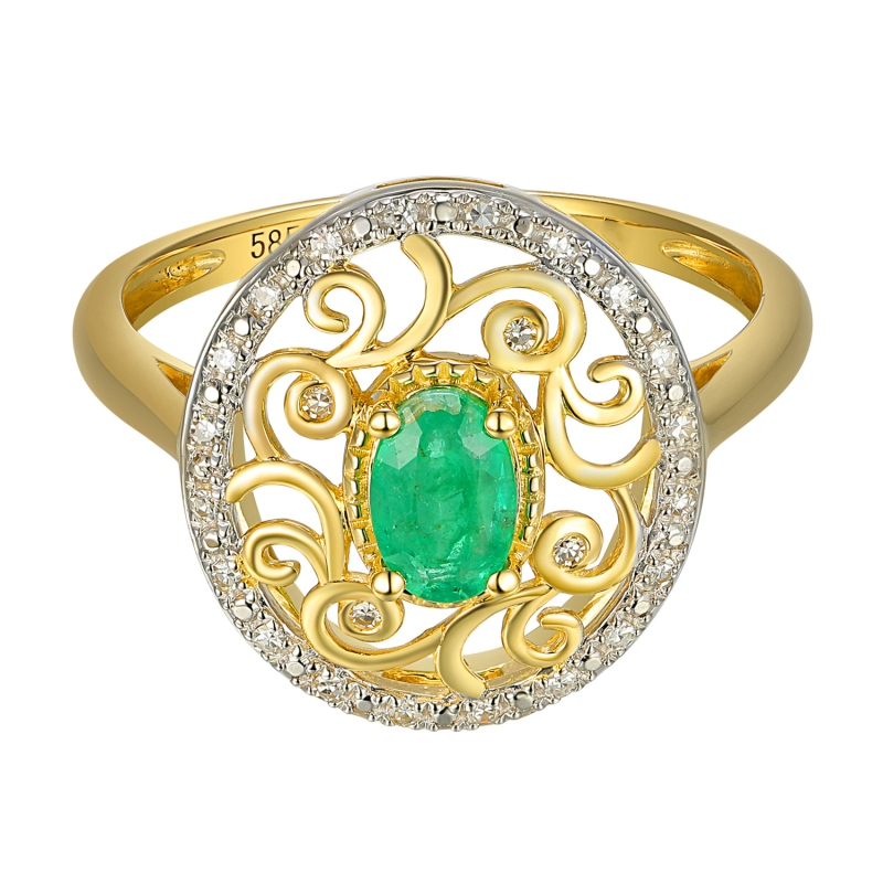 Pierścionek ze szmaragdem i diamentami (R86861 Y EM): 7 - zdjęcie: 2