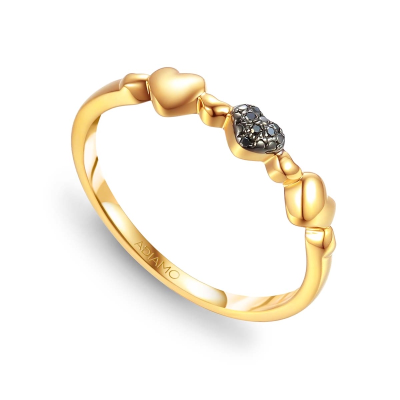 Pierścionek serca z czarnymi diamentami (R74326 Y BD): 9 - zdjęcie: 1