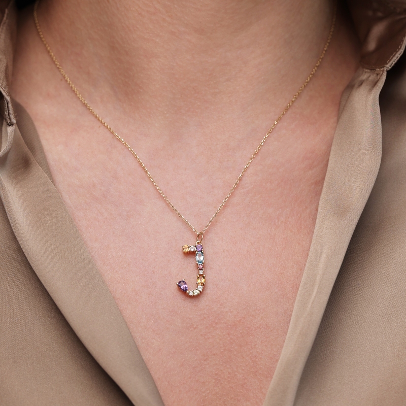 Zawieszka literka J z kolorowymi kamieniami (P81824 Y) - zdjęcie: 2