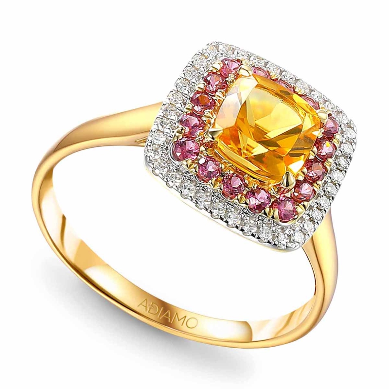 Pierścionek z cytrynem, rodolitami i diamentami (R90182 Y CT): 7 - zdjęcie: 1