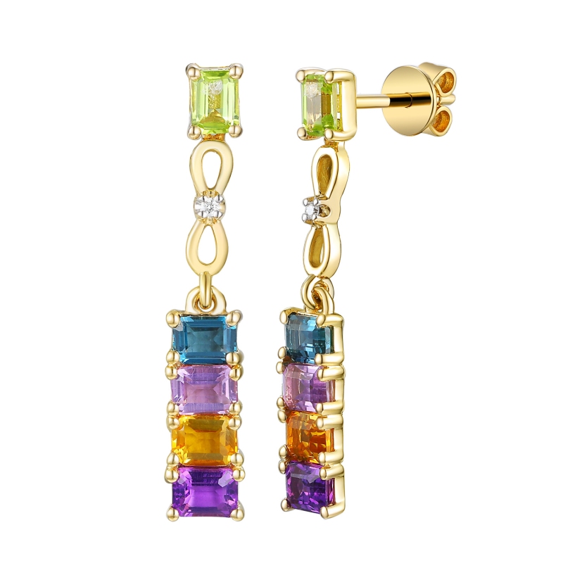 Kolczyki z kolorowymi kamieniami i diamentami (E100260 Y S BT,CT,AM,PT,PAM) - zdjęcie: 1