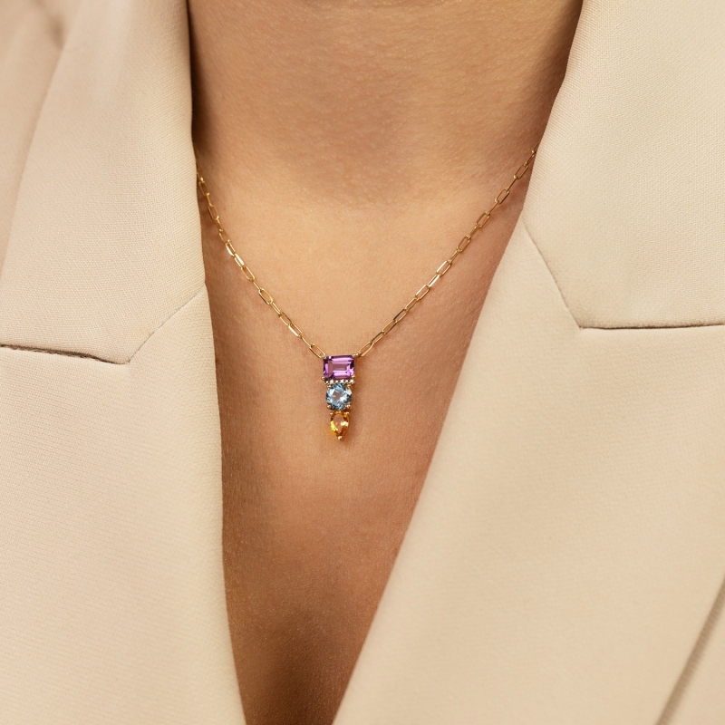Naszyjnik z kolorowymi kamieniami i diamentami (N11771 Y) - zdjęcie: 2