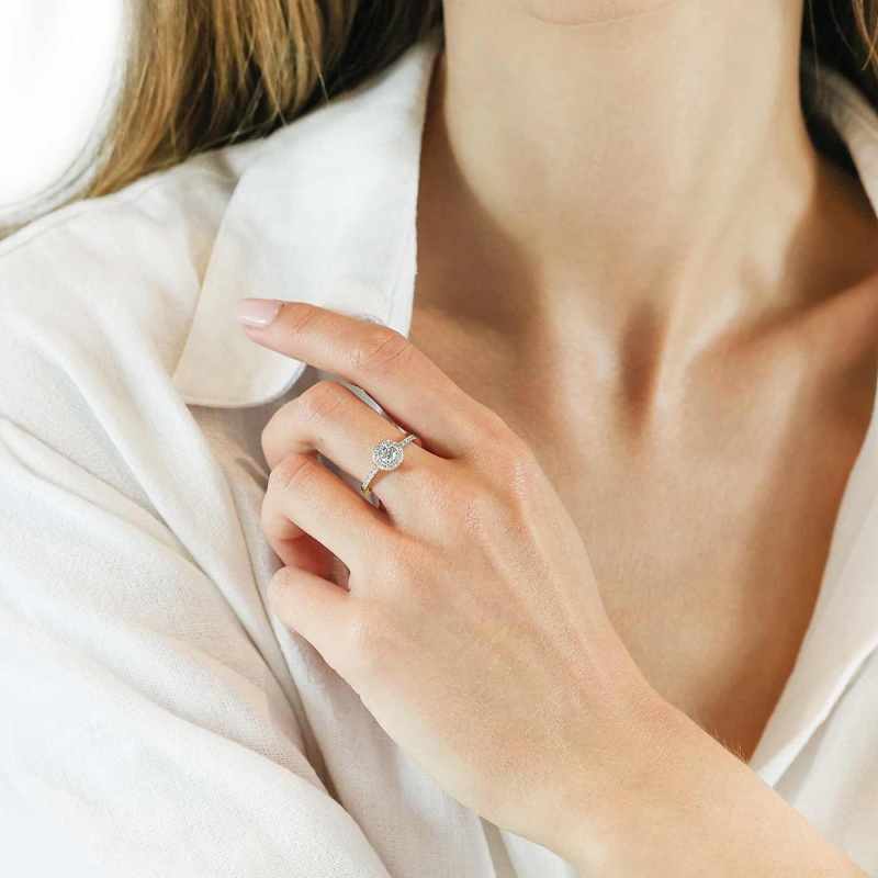 Pierścionek halo z diamentami (R40019 Y 0,30 ct): 14 - zdjęcie: 2