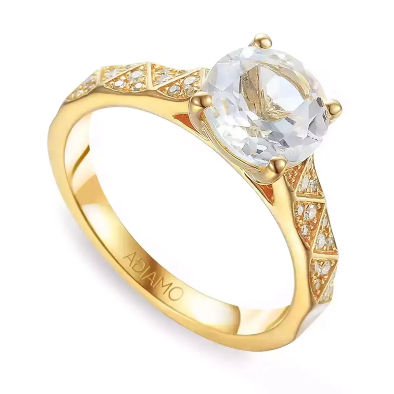 Pierścionek z białym topazem i diamentami (R75835 Y WT): 7 - zdjęcie: 1