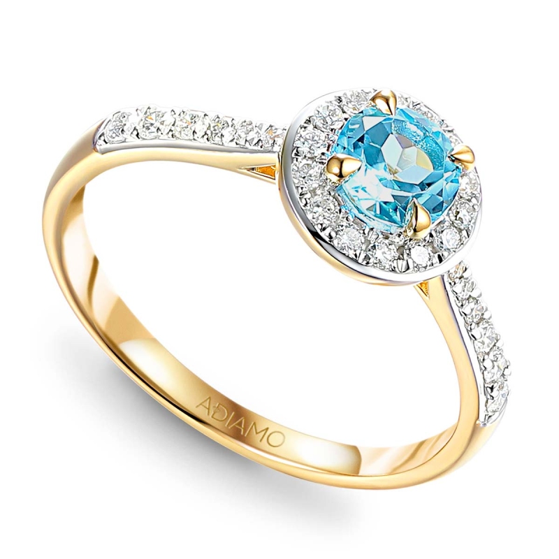 Pierścionek z niebieskim topazem i diamentami (R86388 Y BT): 10 - zdjęcie: 1