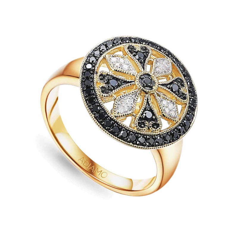 Pierścionek z czarnymi diamentami i diamentami (R85717 Y BD): 10 - zdjęcie: 1