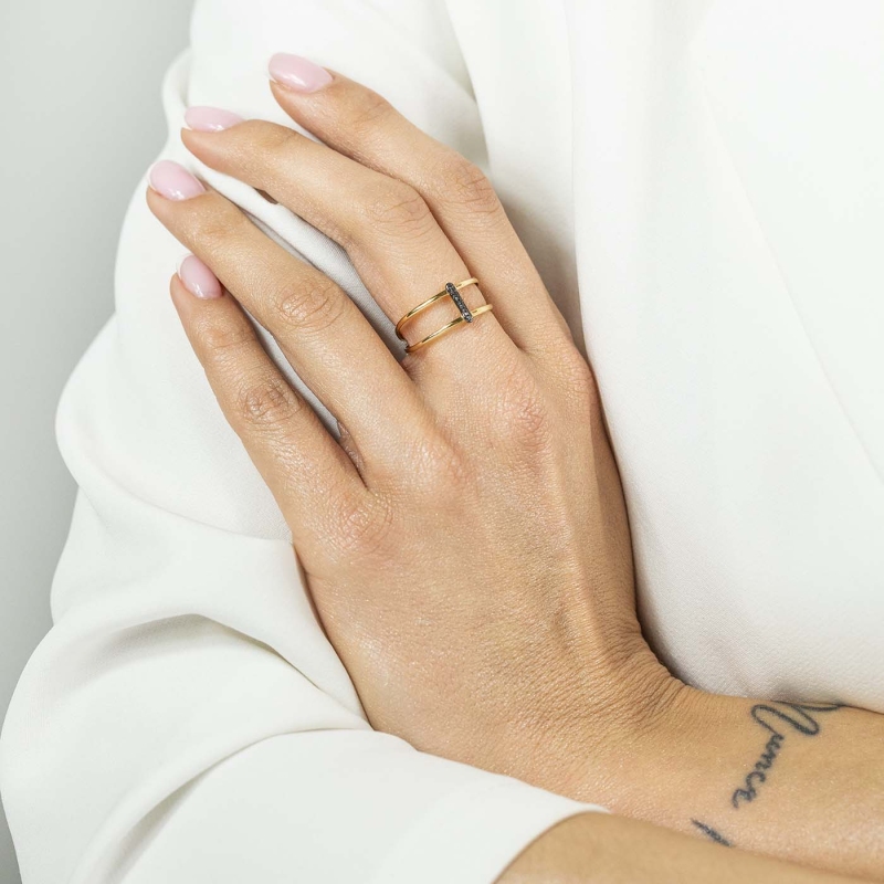 Pierścionek z czarnymi diamentami (R64659 Y BD): 10 - zdjęcie: 2