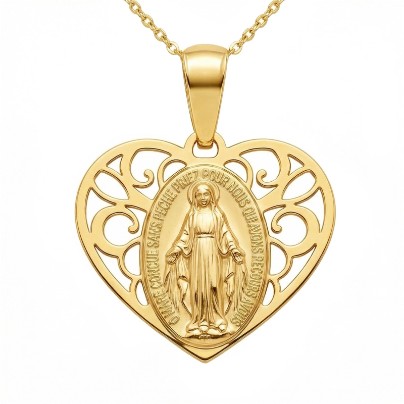 Medalik złoty Matka Boska, serce (P26008 Y) - zdjęcie: 1