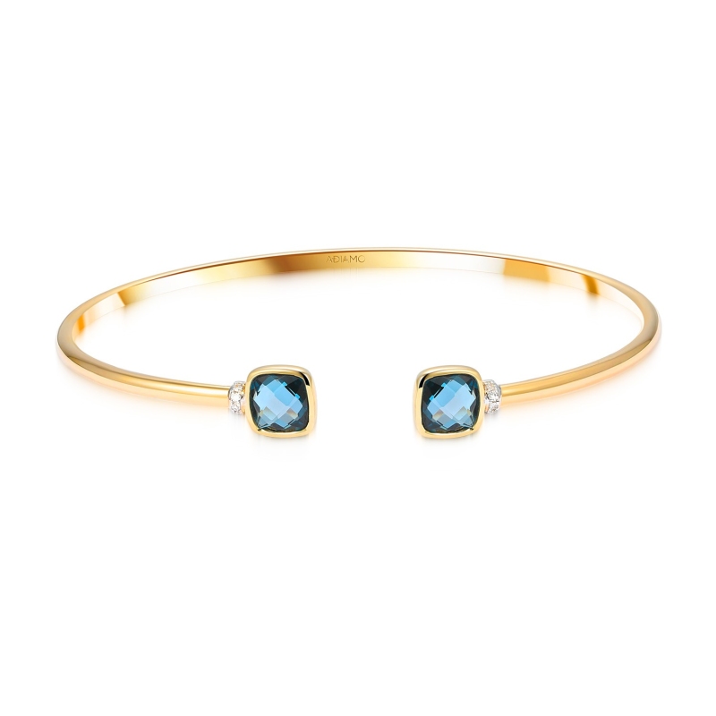 Bransoletka bangle z london blue topazami w szlifie poduszkowym i diamentami (B10551 Y LBT) - zdjęcie: 1