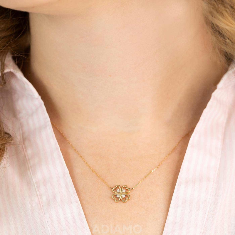 Naszyjnik koniczyna z diamentami (N06640 Y) - zdjęcie: 2