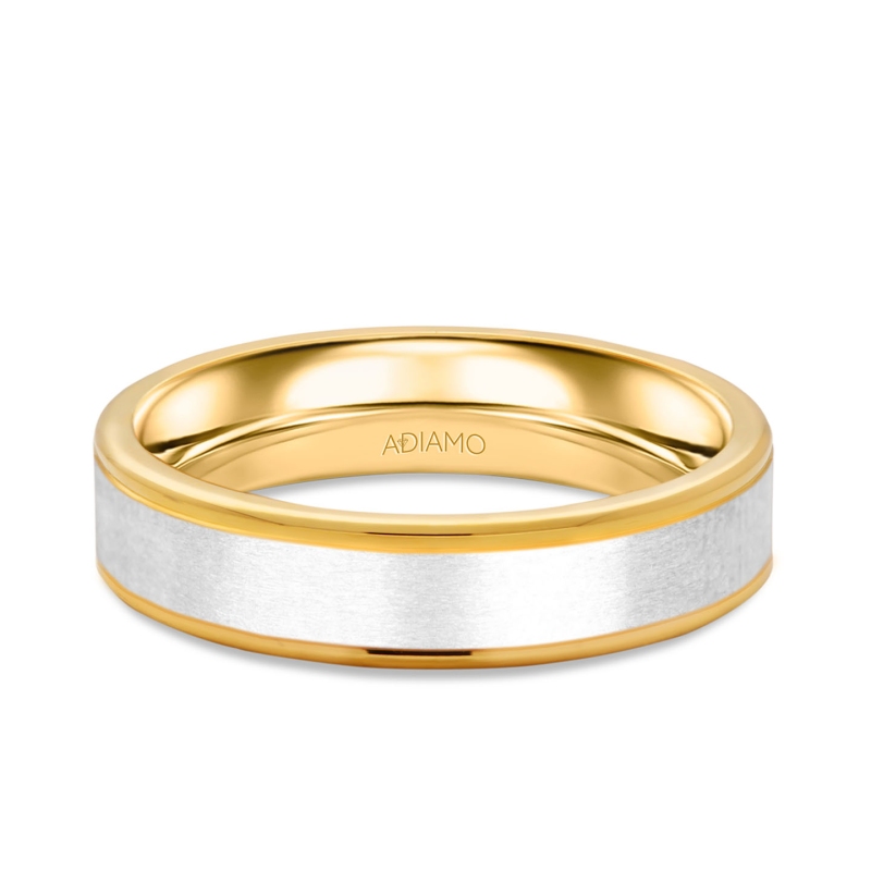 Obrączka ślubna męska, dwukolorowe złoto, płaska, 5 mm: 17 - zdjęcie: 1