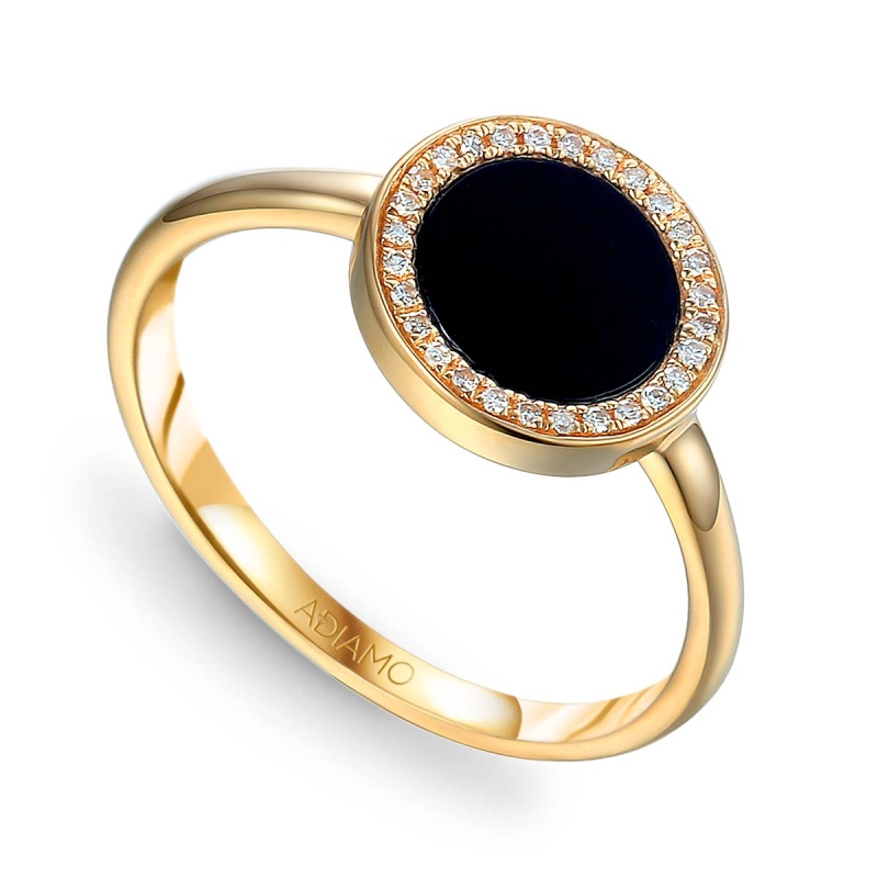 Pierścionek z czarnym agatem i diamentami (R82017 Y BAG): 7 - zdjęcie: 1