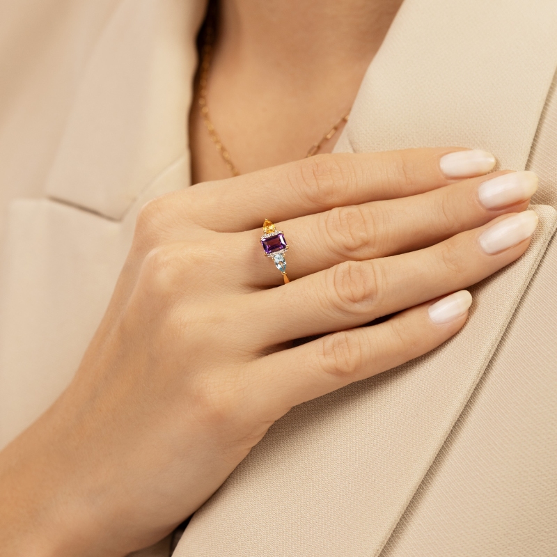 Pierścionek z kolorowymi kamieniami i diamentami (R94862 Y) - zdjęcie: 2