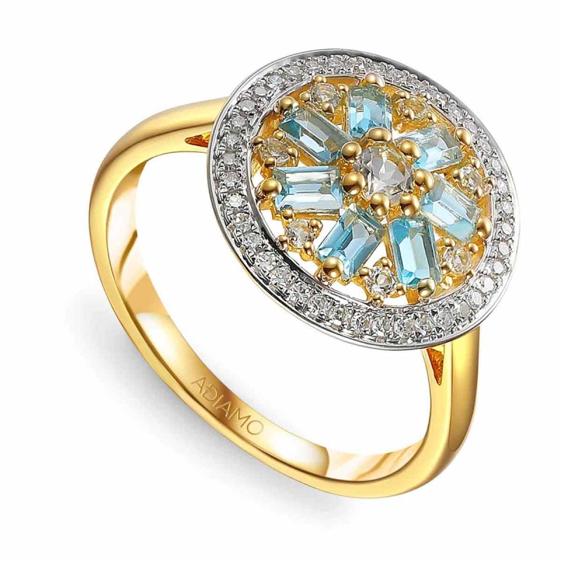 Pierścionek z niebieskimi i białymi topazami oraz diamentami (R90385 Y BT): 7 - zdjęcie: 1