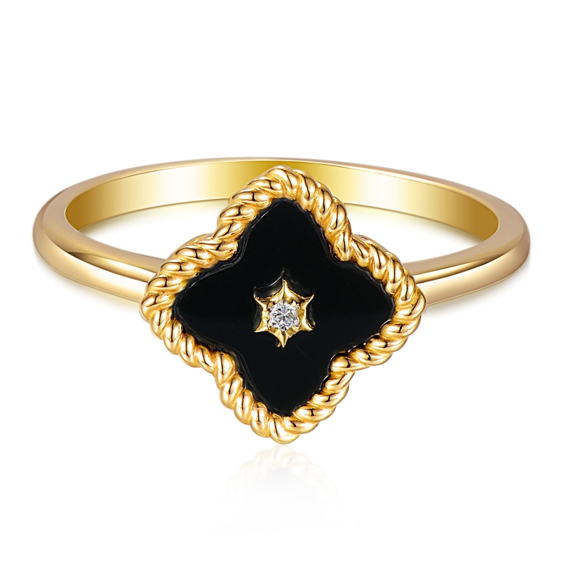 Pierścionek z czarnym agatem i diamentem (R98240 Y BAG): 10 - zdjęcie: 3