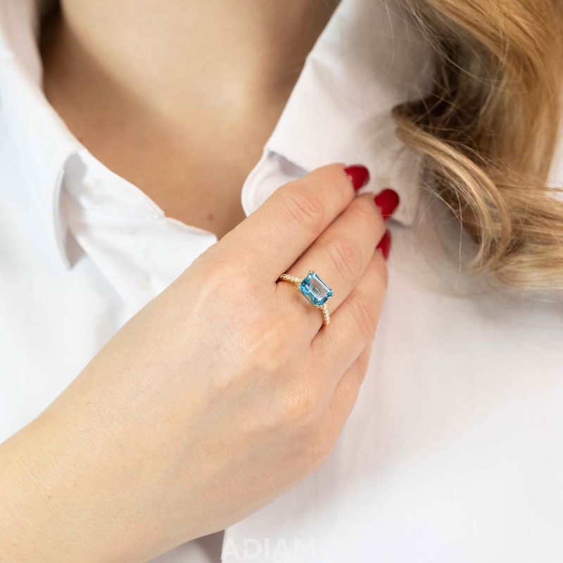 Pierścionek z niebieskim topazem i diamentami (R86442 Y BT): 8 - zdjęcie: 2