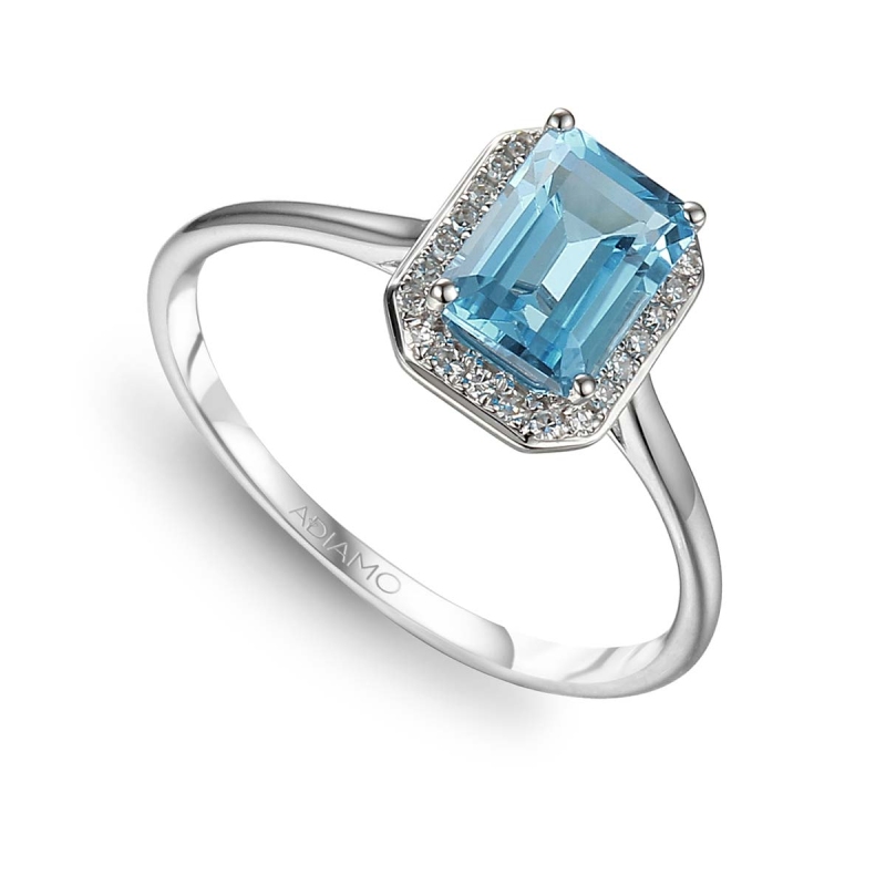 Pierścionek z niebieskim topazem i diamentami (R62904 W M BT): 22 - zdjęcie: 1