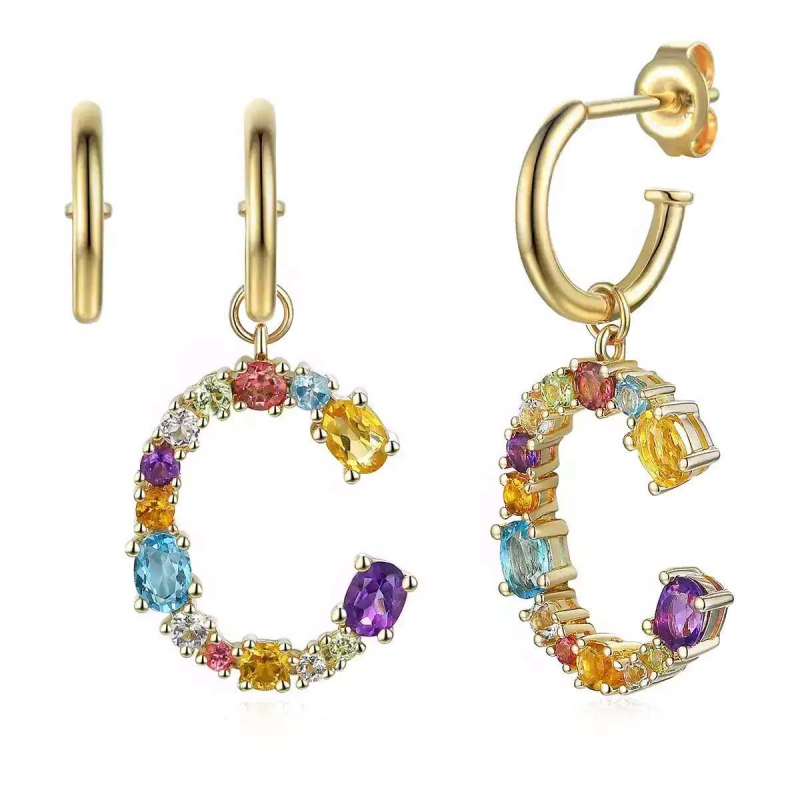 Kolczyki literka C z kamieniami naturalnymi (E85062 Y S) - zdjęcie: 1