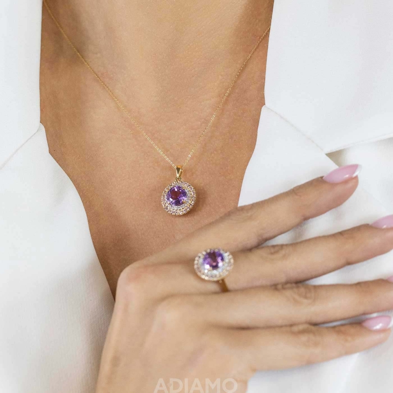 Pierścionek z ametystami i diamentami (R88806 Y AM) - zdjęcie: 5