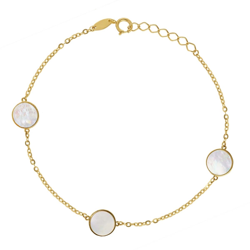 Bransoletka złota z kółeczkami z masy perłowej (B11018 Y WMP) - zdjęcie: 1