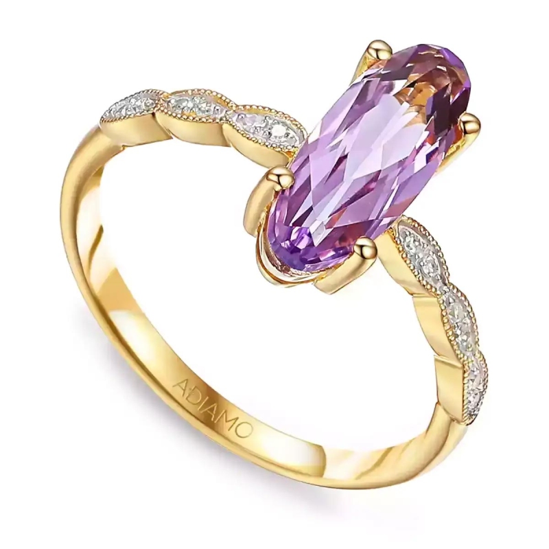 Pierścionek z różowym ametystem i diamentami: 8 - zdjęcie: 1