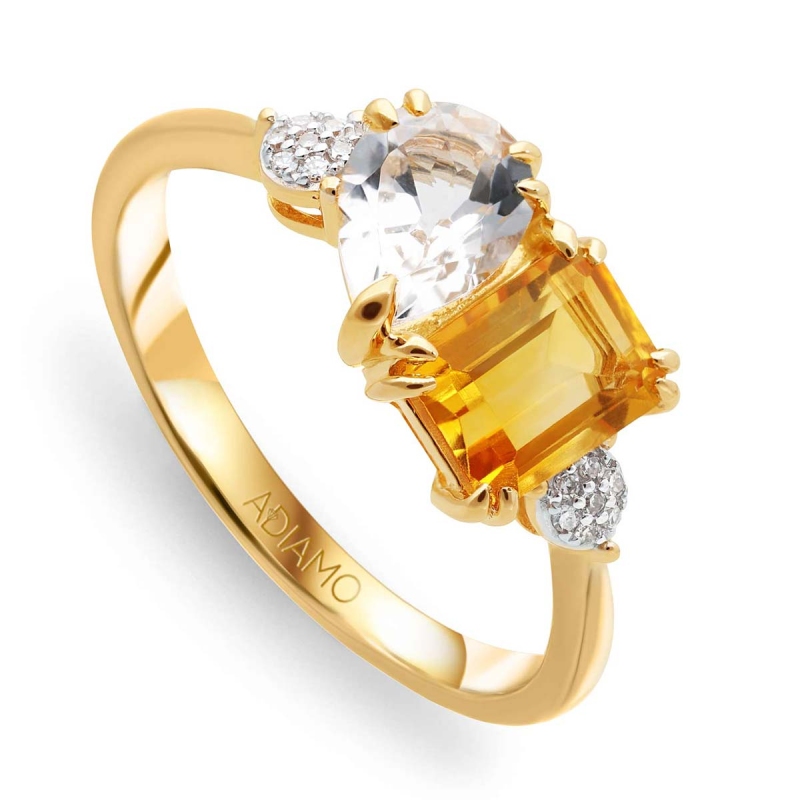 Pierścionek z cytrynem, topazem i diamentami (R93893 Y M CT): 17 - zdjęcie: 1