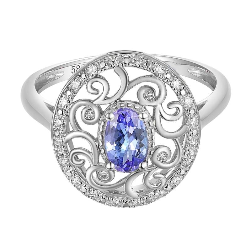 Pierścionek z tanzanitem i diamentami (R86861 W T): 7 - zdjęcie: 2