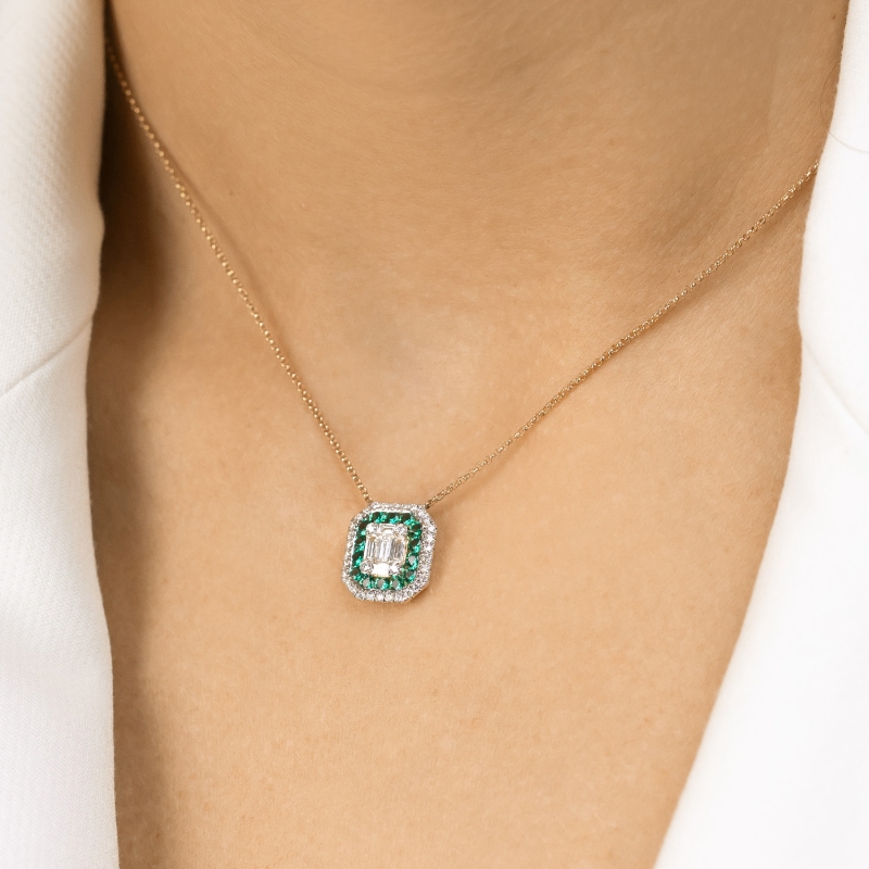 Naszyjnik ze szmaragdami laboratoryjnymi (N12235 Y G LGEM) - zdjęcie: 2