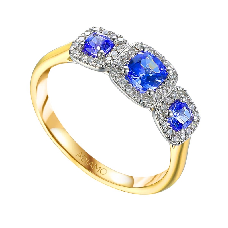 Pierścionek z tanzanitami i diamentami (R75257 YW T): 10 - zdjęcie: 1