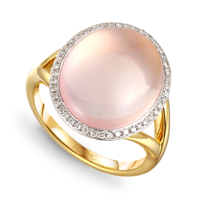 Pierścionek z różowym kwarcem i diamentami (R28935 Y RQ): 8 - zdjęcie: 1