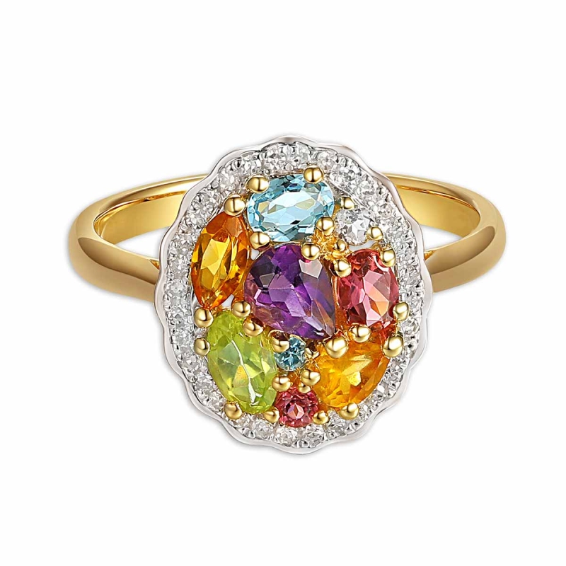 Pierścionek z kolorowymi kamieniami i diamentami (R88482 Y): 7 - zdjęcie: 3