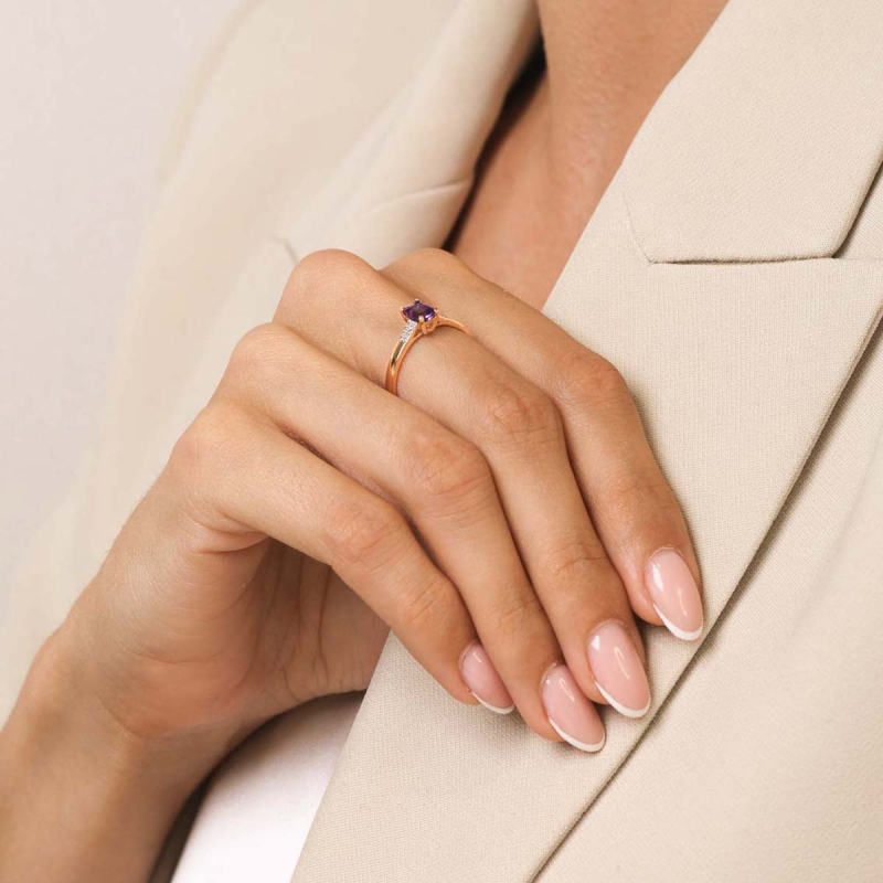 Pierścionek z ametystem i diamentami (R84147 Y AM): 7 - zdjęcie: 5