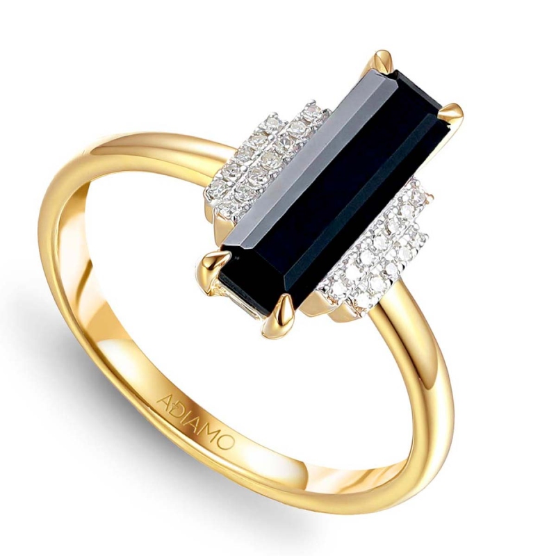 Pierścionek z czarnym agatem i diamentami (R82532 Y BAG): 10 - zdjęcie: 1