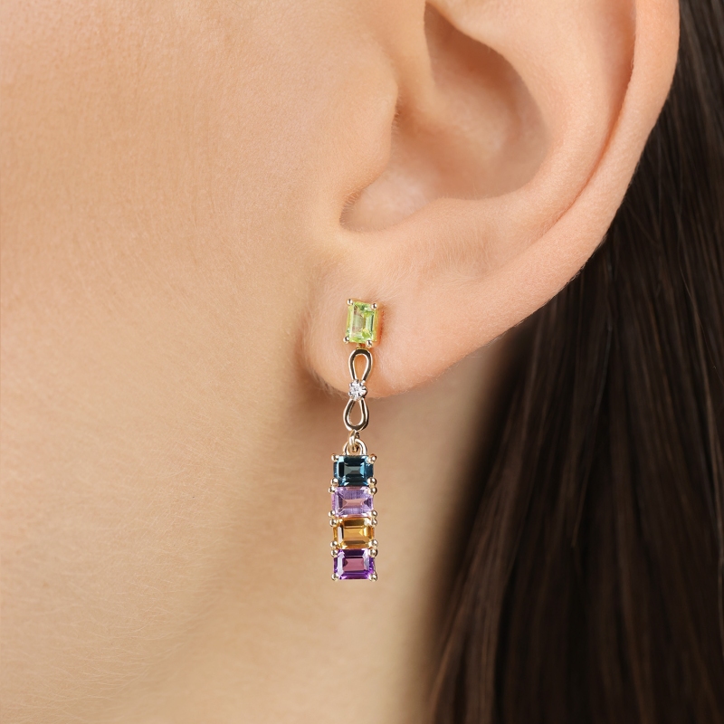 Kolczyki z kolorowymi kamieniami i diamentami (E100260 Y S BT,CT,AM,PT,PAM) - zdjęcie: 2