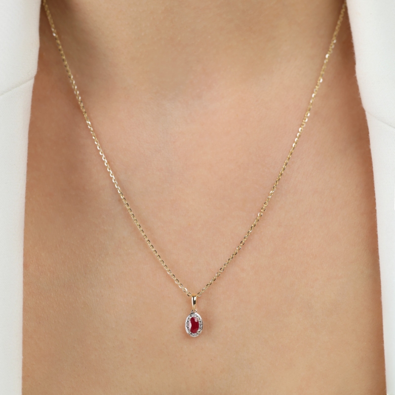 Zawieszka z rubinem i diamentami (P60389 Y RU) - zdjęcie: 2