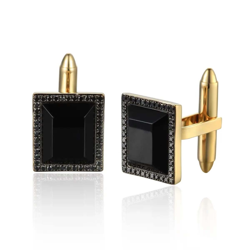 Spinki do mankietów z czarnymi agatami i czarnymi diamentami - zdjęcie: 1