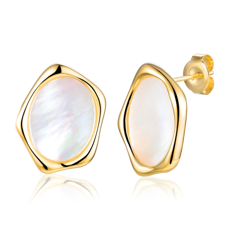 Kolczyki srebrne pozłacane z masą perłową (E100867 Y S WMP 925) - zdjęcie: 1