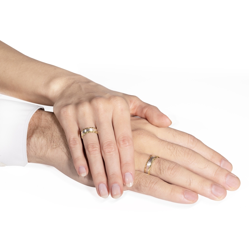 Obrączka ślubna męska, dwukolorowe złoto, trapezowa, 6 mm: 17 - zdjęcie: 2