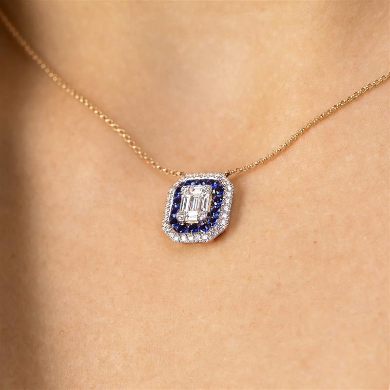 Naszyjnik z szafirami laboratoryjnymi (N12235 Y G LGSA) - zdjęcie: 2