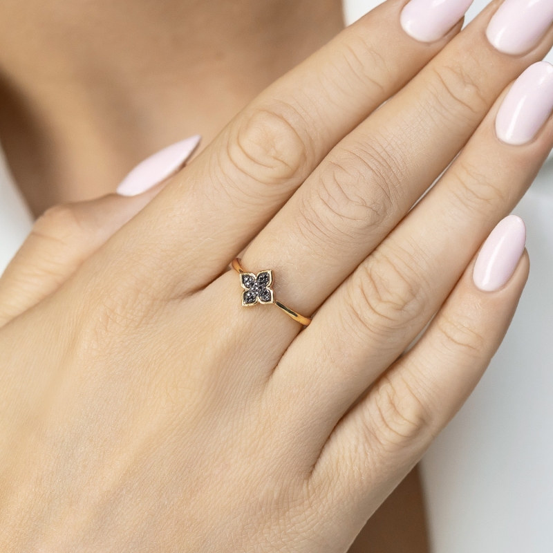 Pierścionek z czarnymi diamentami (R98898 Y BD): 10 - zdjęcie: 2