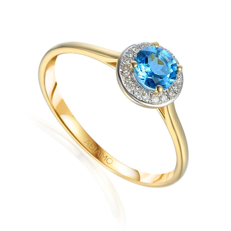 Pierścionek z niebieskim topazem i diamentami (R62900 Y M BT): 13 - zdjęcie: 1