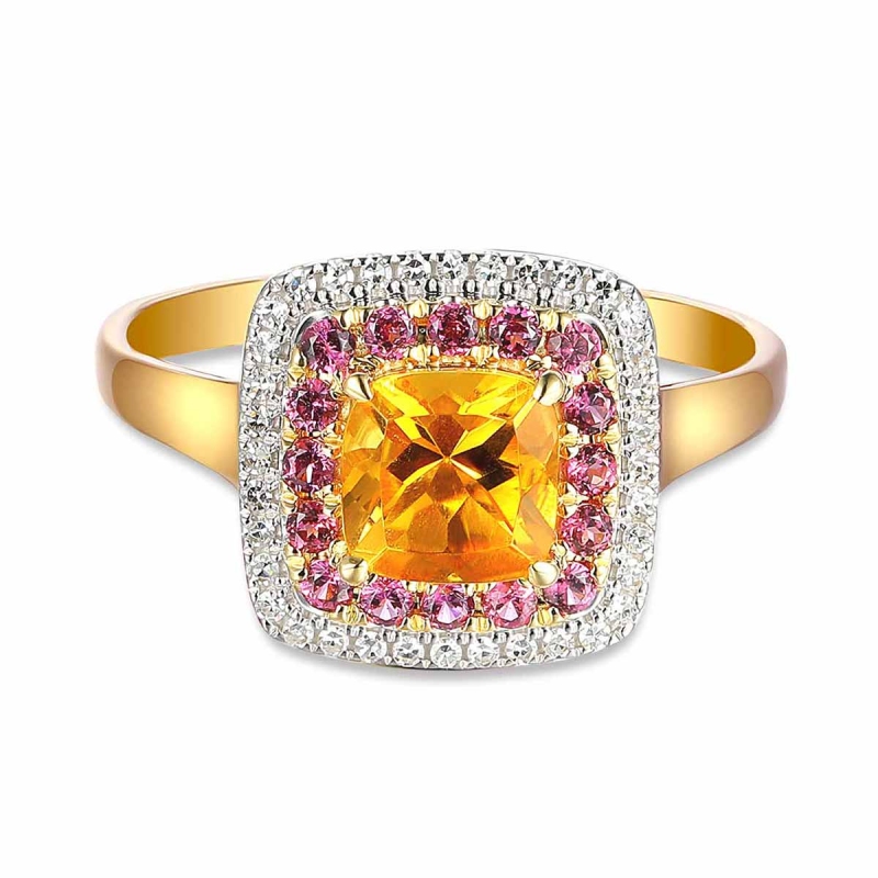 Pierścionek z cytrynem, rodolitami i diamentami (R90182 Y CT): 7 - zdjęcie: 3