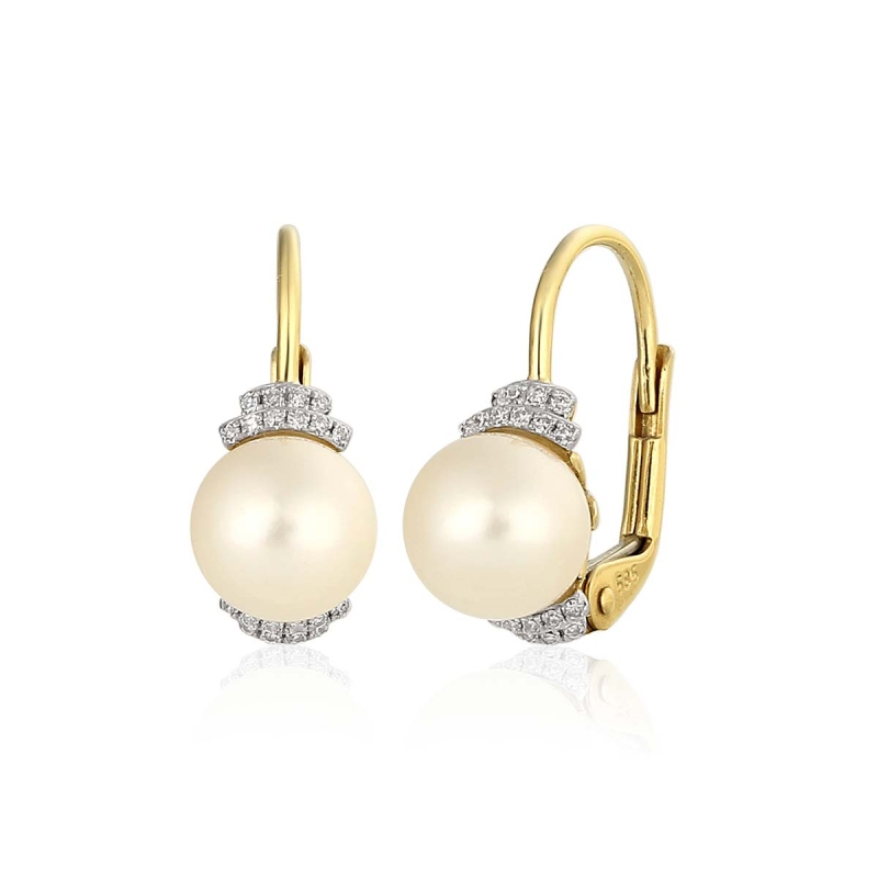 Kolczyki z perłami i diamentami (E36880 Y P) - zdjęcie: 1