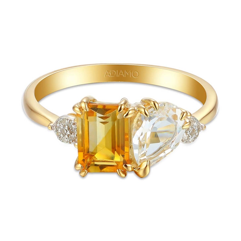 Pierścionek z cytrynem, topazem i diamentami (R93893 Y M CT): 7 - zdjęcie: 2