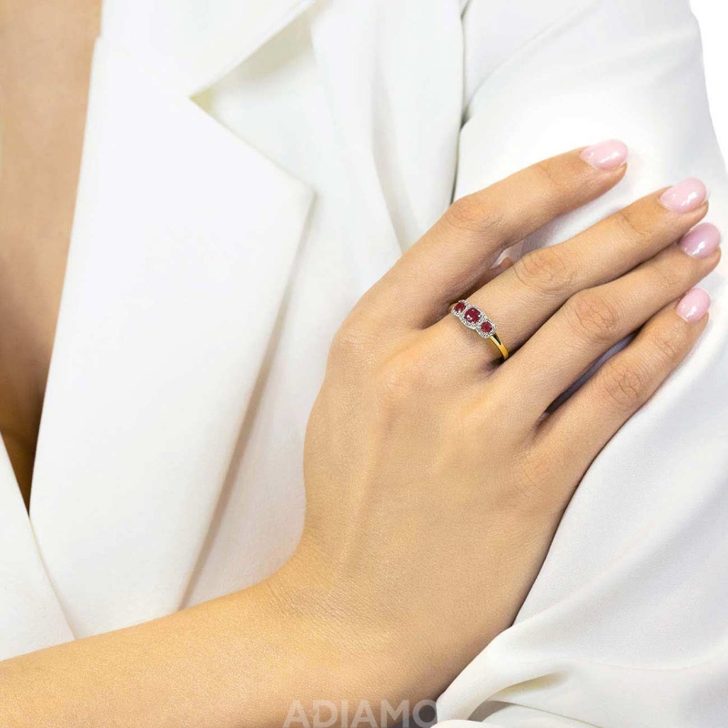 Pierścionek z rubinami i diamentami (R46124 YW RU): 9 - zdjęcie: 2